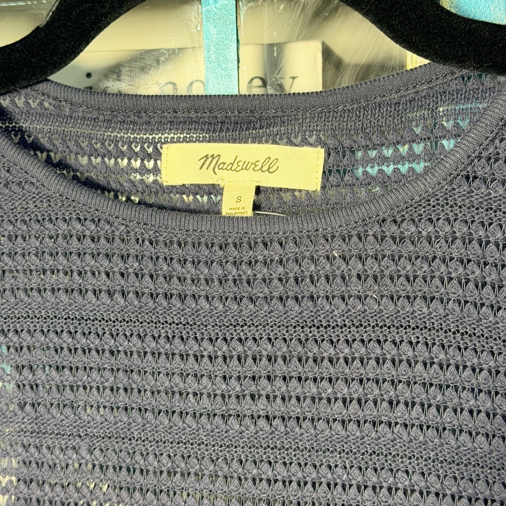 Madewell Textured Navy Shrunken Cutaway Knit Tank - Size Small - NWOT - Picture 4 of 4